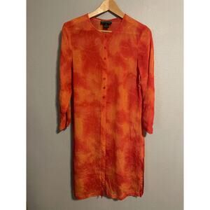 Vintage Womens Tunic Size 10 Orange Floral Burnout Silk Sheer Duster Boho 90s